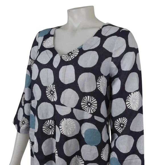 White Stuff Linen Tunic Top Shirt Blue Polka Dot Floral Size 6 - Picture 5 of 12